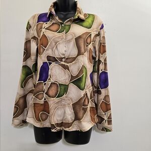 FLORIA size Medium retro Italian Button Up Shirt‎ Psychedelic 70s Disco Colorful